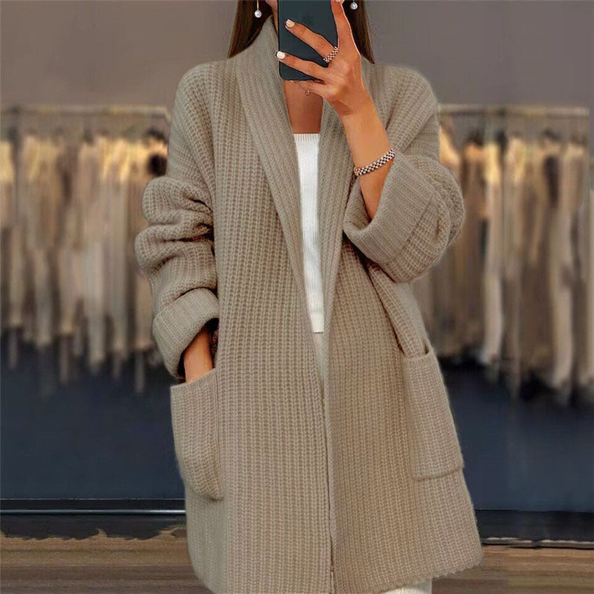 MODEGEIST Damen Strick-Cardigan Taschen Langarm Offen Weich