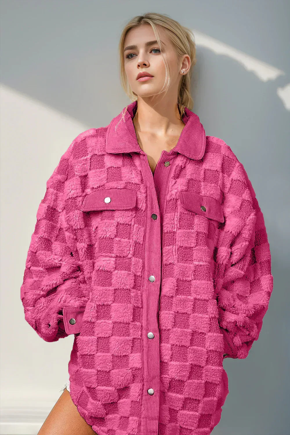 ModeGeist | Jacke mit Karostruktur Knopfverschluss Weich und Übergrößen
