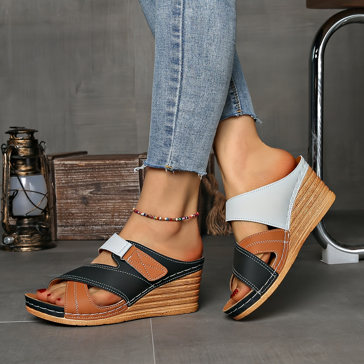 MODEGEIST Damen Wedge-Slides Komfort Colorblock Design