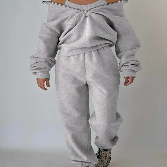 Damen Langarm-Sweatshirt und Hose mit Reißverschluss von Fudus