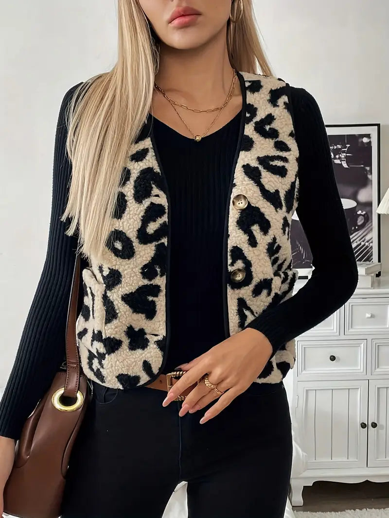 ModeGeist | Ärmellose Weste aus Kunstpelz mit Leopardenmuster für Damen