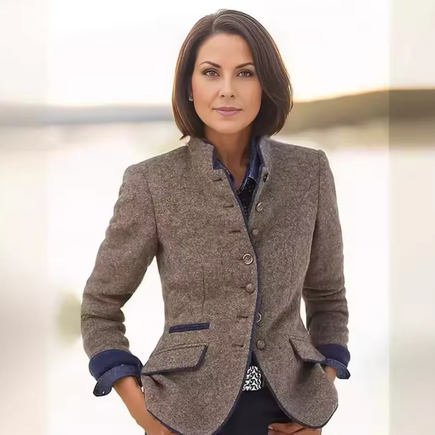 MODEGEIST Damen Blazer Strukturiert Beige Handgefertigt