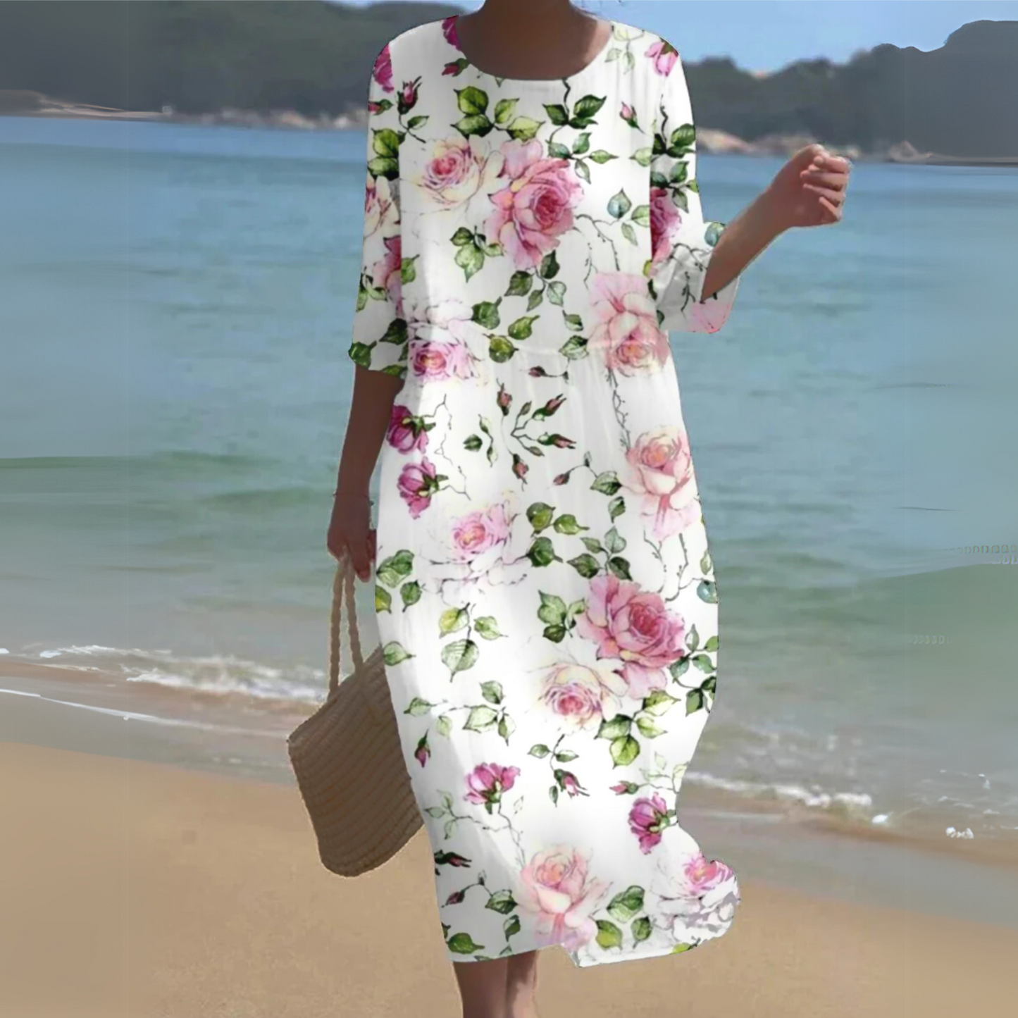 MODEGEIST Damen Kleid Blumenmuster A-Linie Kurze Ärmel