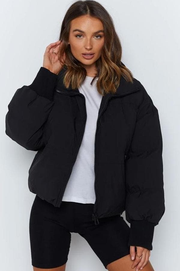 ModeGeist | Pufferjacke - Gestepptes Design - Oversized Fit - Hoher Kragen - Gepolstert und Warm