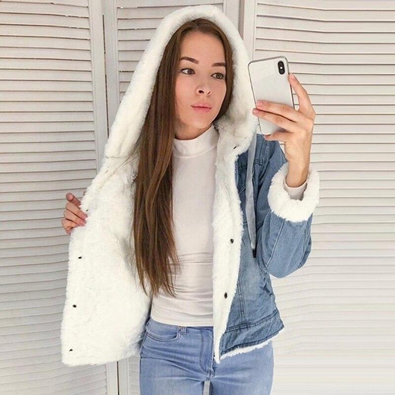 ModeGeist | Denimjacke mit Plüschfutter Baumwollmischung Warm und Stilvoll