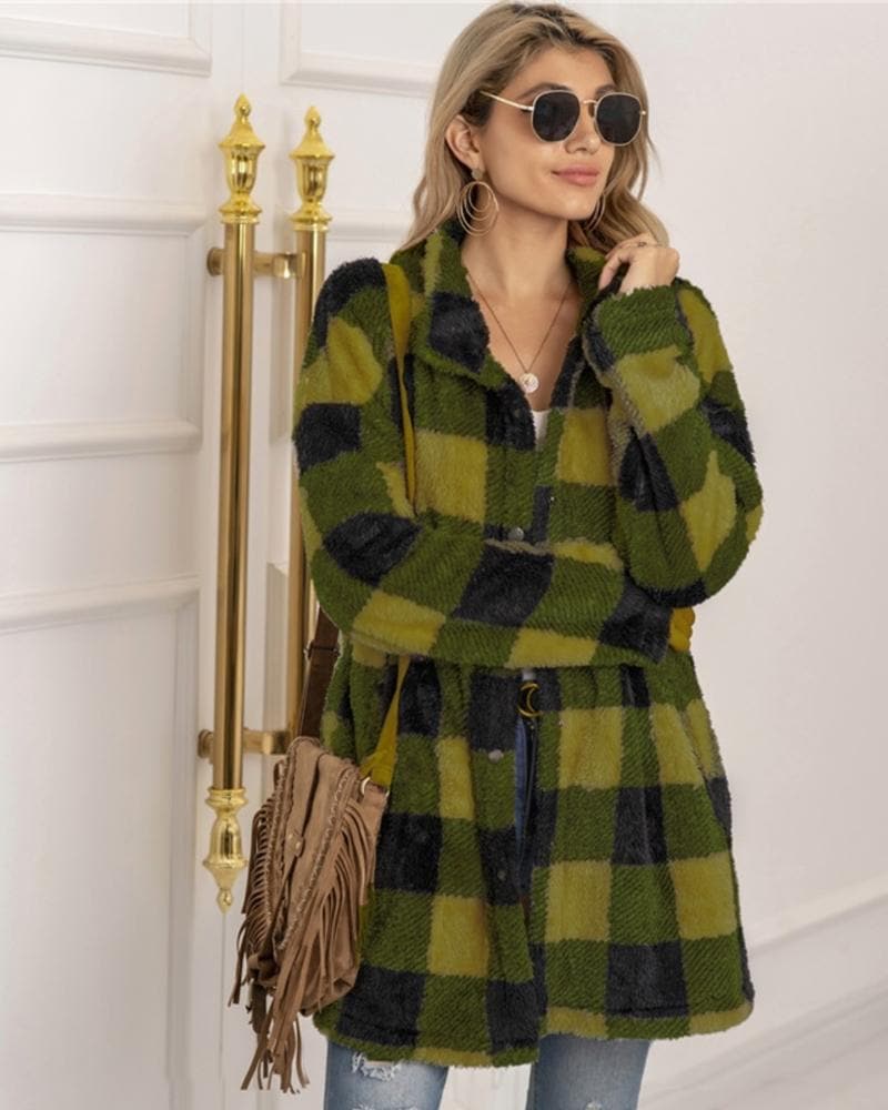 ModeGeist | Karierter Mantel - Weich und Warm - Oversized Passform - Knopfverschluss