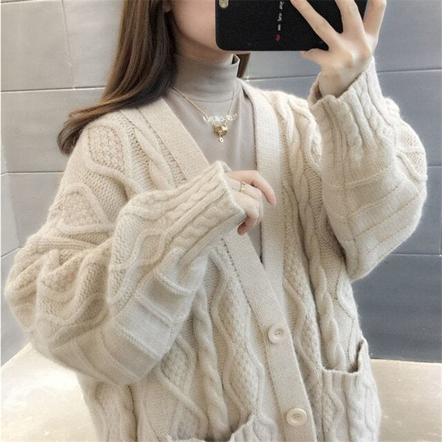 ModeGeist | gestrickte Jacke Lang, dick und warm
