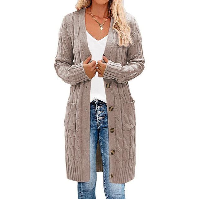 ModeGeist | Langes Wickel-Cardigan, gedreht, gestrickt und stilvoll