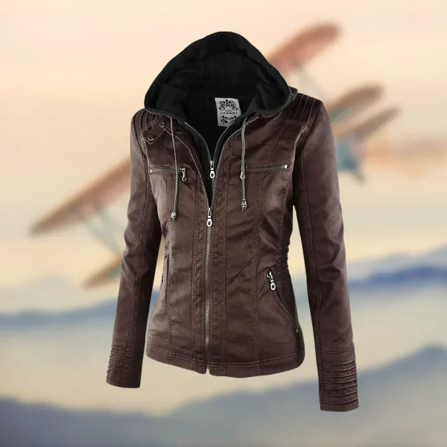 Hochwertige Lederjacke Amélie™ mit Kapuze