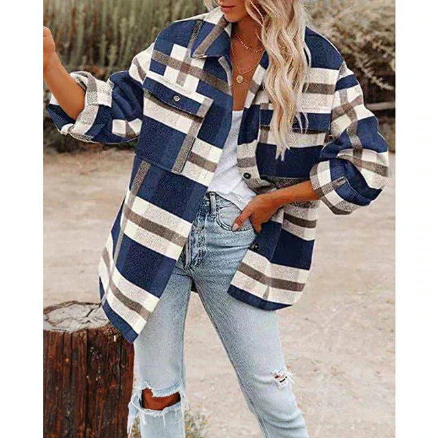 ModeGeist | Klassische Karierte Jacke in Großen Größen für Damen