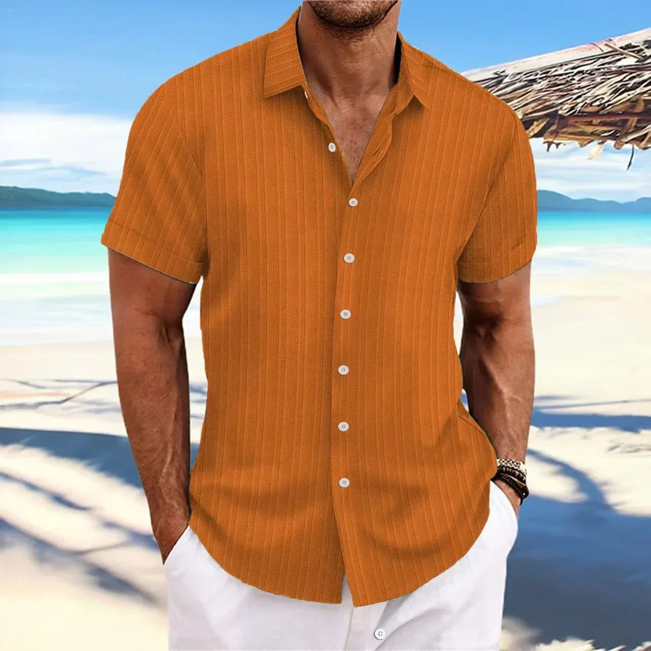Baumwoll-Strandhemd für Herren im klassischen Stil