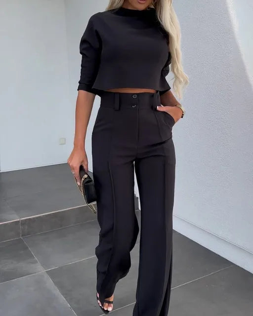 ModeGeist | Elegantes Co Ord Satz mit Crop Top und Weit Hose
