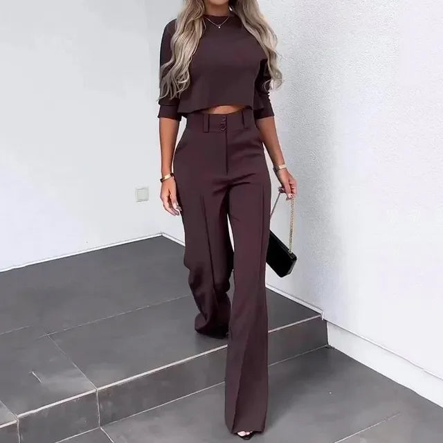 ModeGeist | Elegantes Co Ord Satz mit Crop Top und Weit Hose