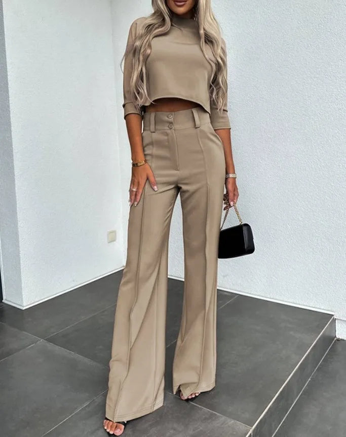 ModeGeist | Elegantes Co Ord Satz mit Crop Top und Weit Hose