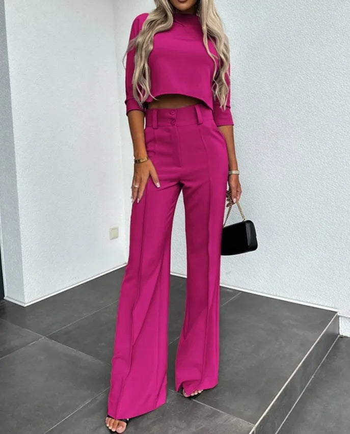 ModeGeist | Elegantes Co Ord Satz mit Crop Top und Weit Hose