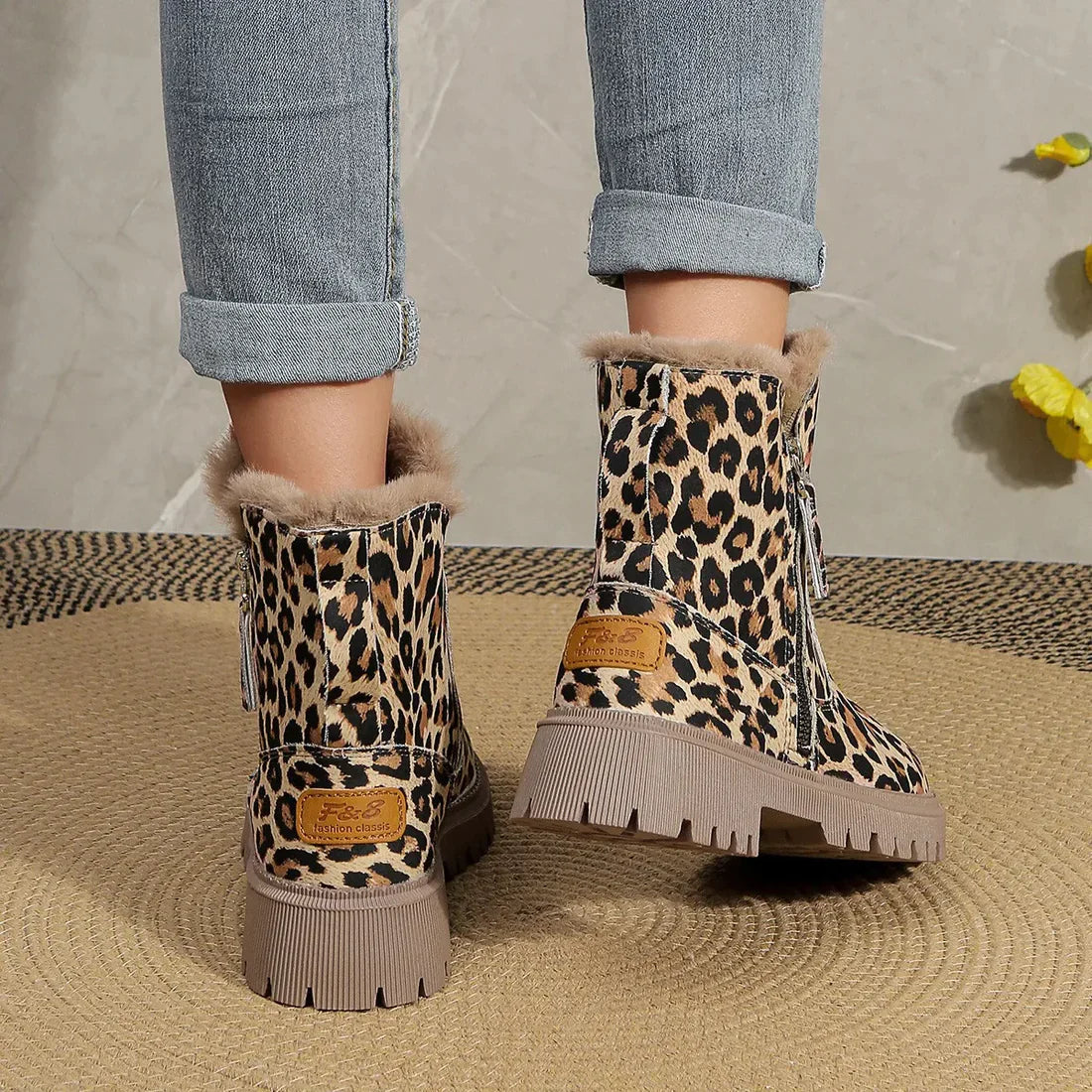ModeGeist | Winter Leopardenmuster Verstärkte Samtschnee Stiefel