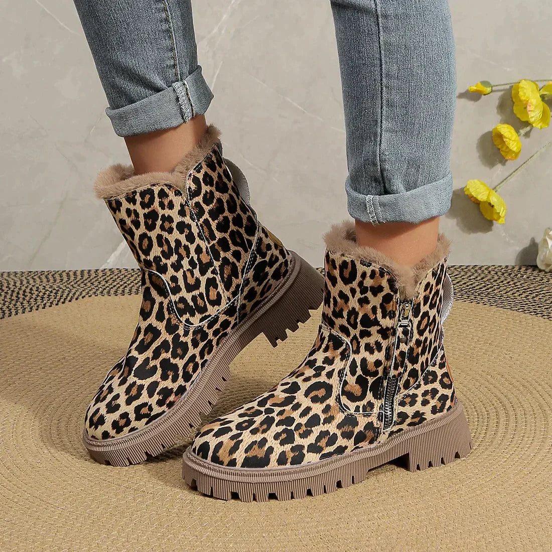 ModeGeist | Winter Leopardenmuster Verstärkte Samtschnee Stiefel