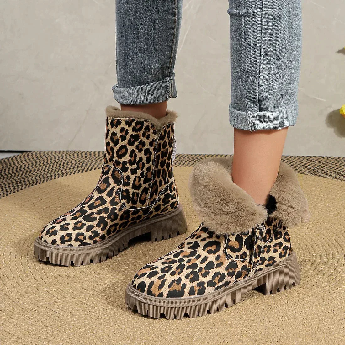 ModeGeist | Winter Leopardenmuster Verstärkte Samtschnee Stiefel