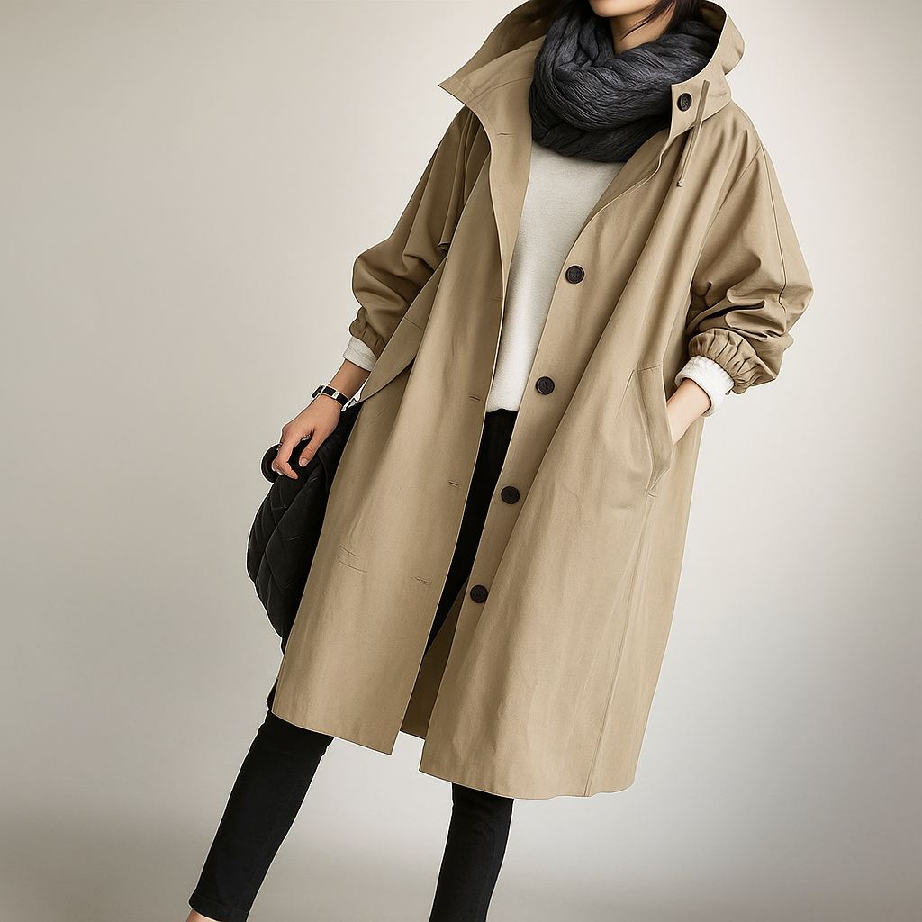 ModeGeist | Damen Trenchcoat oversized mit leichter Kapuze