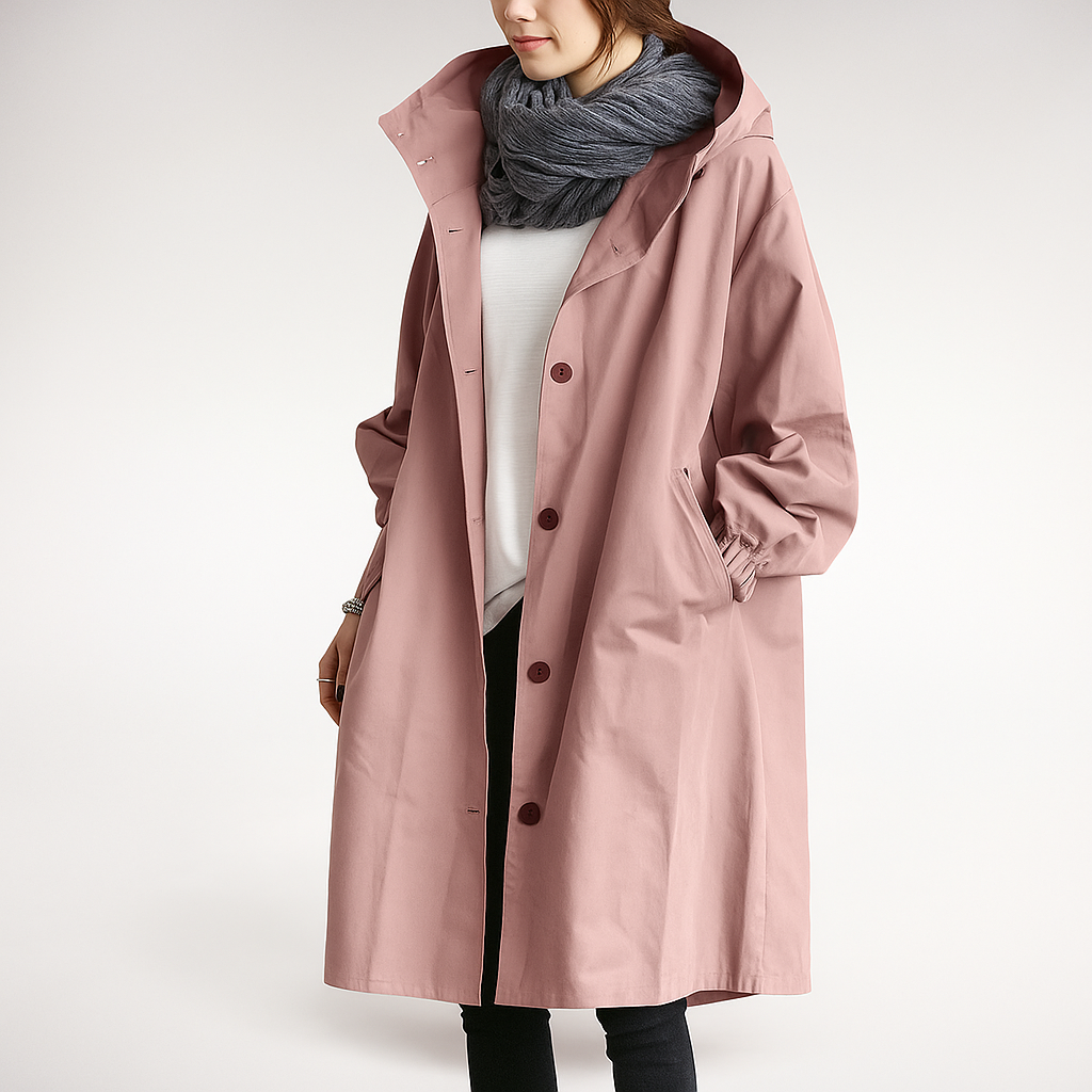 ModeGeist | Damen Trenchcoat oversized mit leichter Kapuze