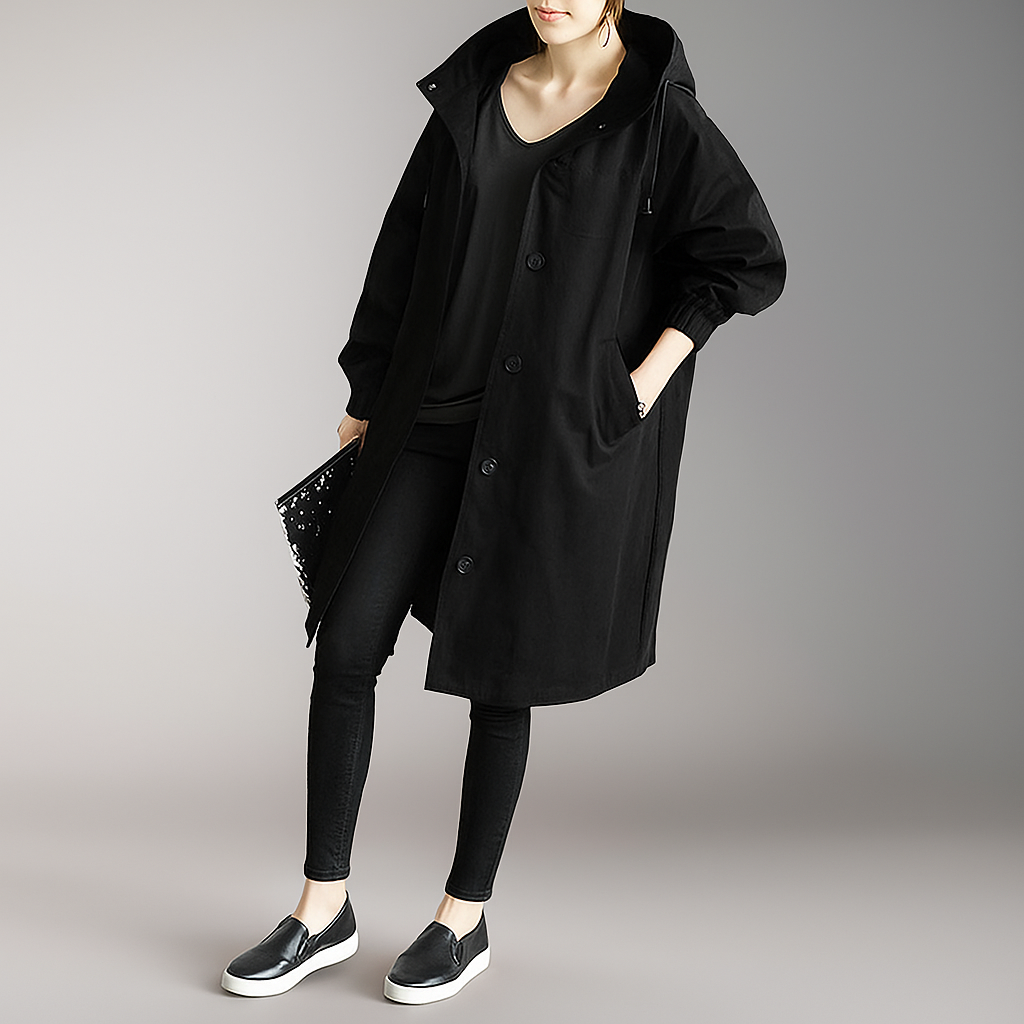 ModeGeist | Damen Trenchcoat oversized mit leichter Kapuze