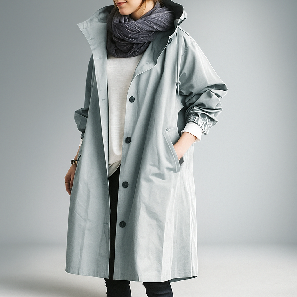 ModeGeist | Damen Trenchcoat oversized mit leichter Kapuze