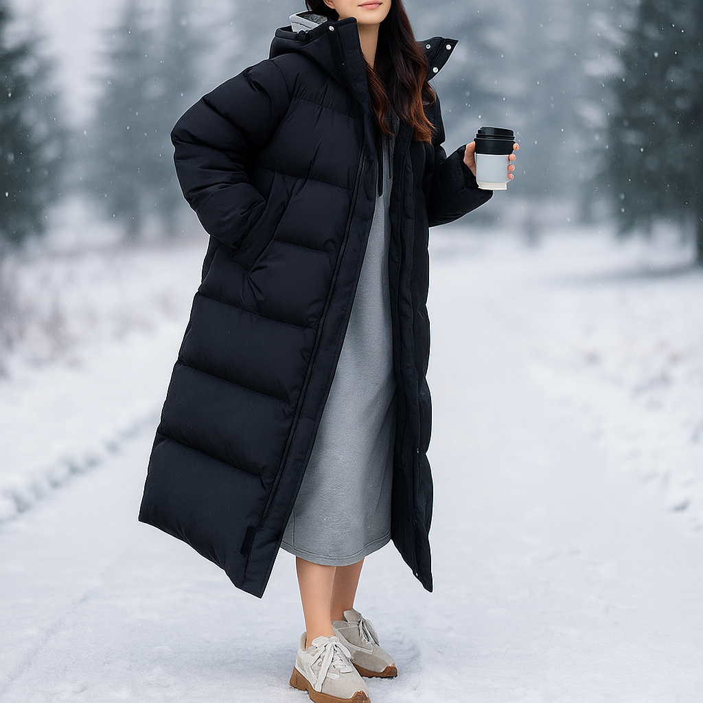ModeGeist | Gefütterter langer Wintermantel in Weiß