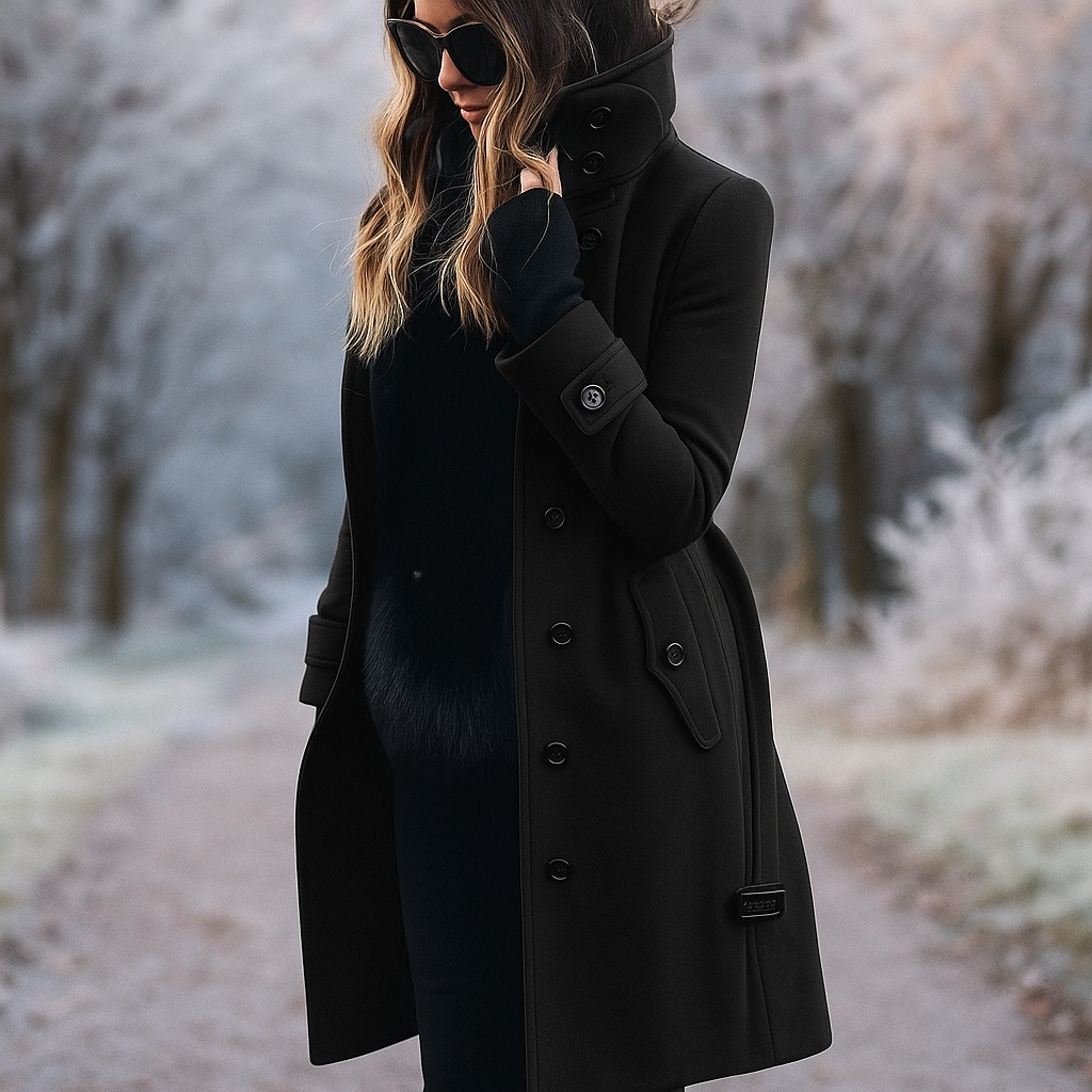 ModeGeist | Eleganter Mantel mit Doppelknopf und Stehkragen Samira