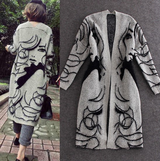 Damen Lange Strickjacke mit kunstvollem Muster ModeGeist - ModeGeist