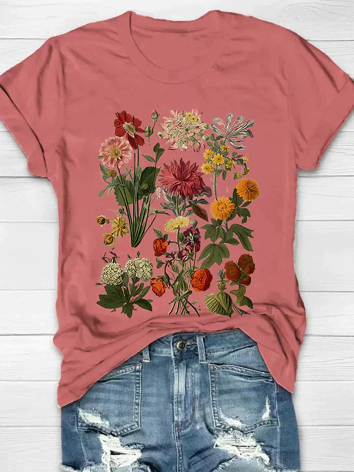 Frauen T-Shirt mit Weinlese Blumendruck von Fudus