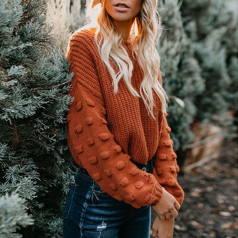 Damen Strickpullover mit strukturiertem Design und lässigen Puffärmeln ModeGeist