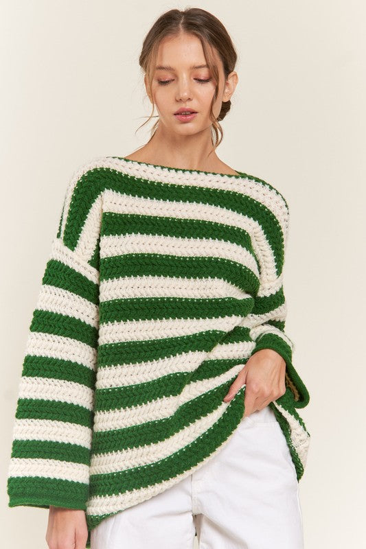ModeGeist | Grün gestreifter Pullover