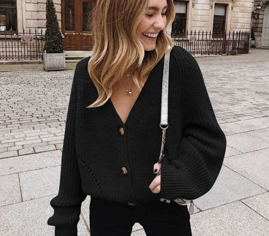Damen Strickjacke mit tiefem V-Ausschnitt und Knöpfen ModeGeist