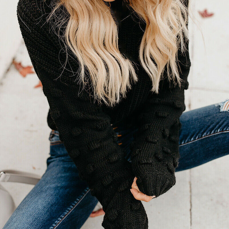 Damen Strickpullover mit strukturiertem Design und lässigen Puffärmeln ModeGeist