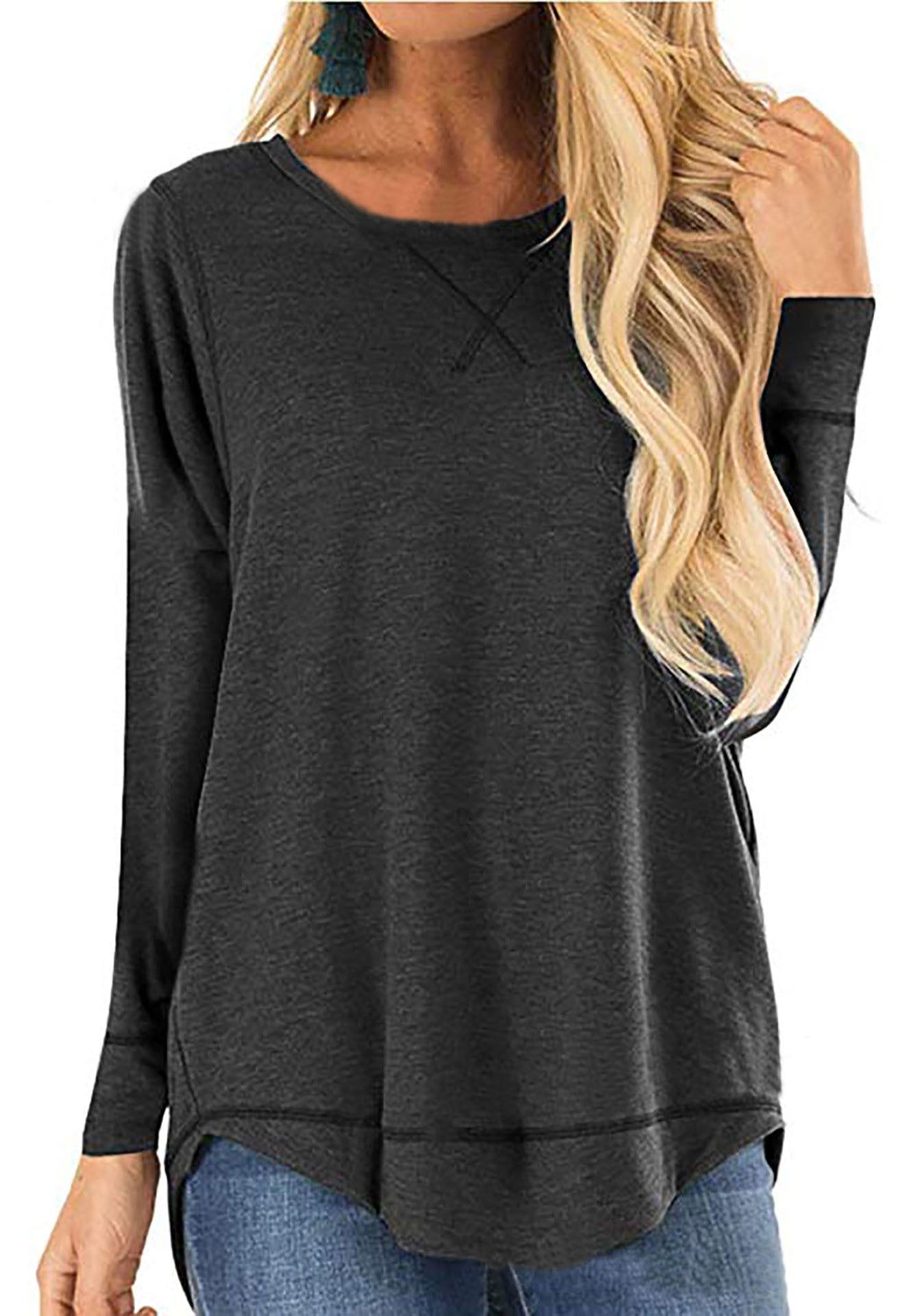 Damen lässiges Langarmshirt aus atmungsaktiver Baumwolle mit modischen Seitenschlitzen ModeGeist