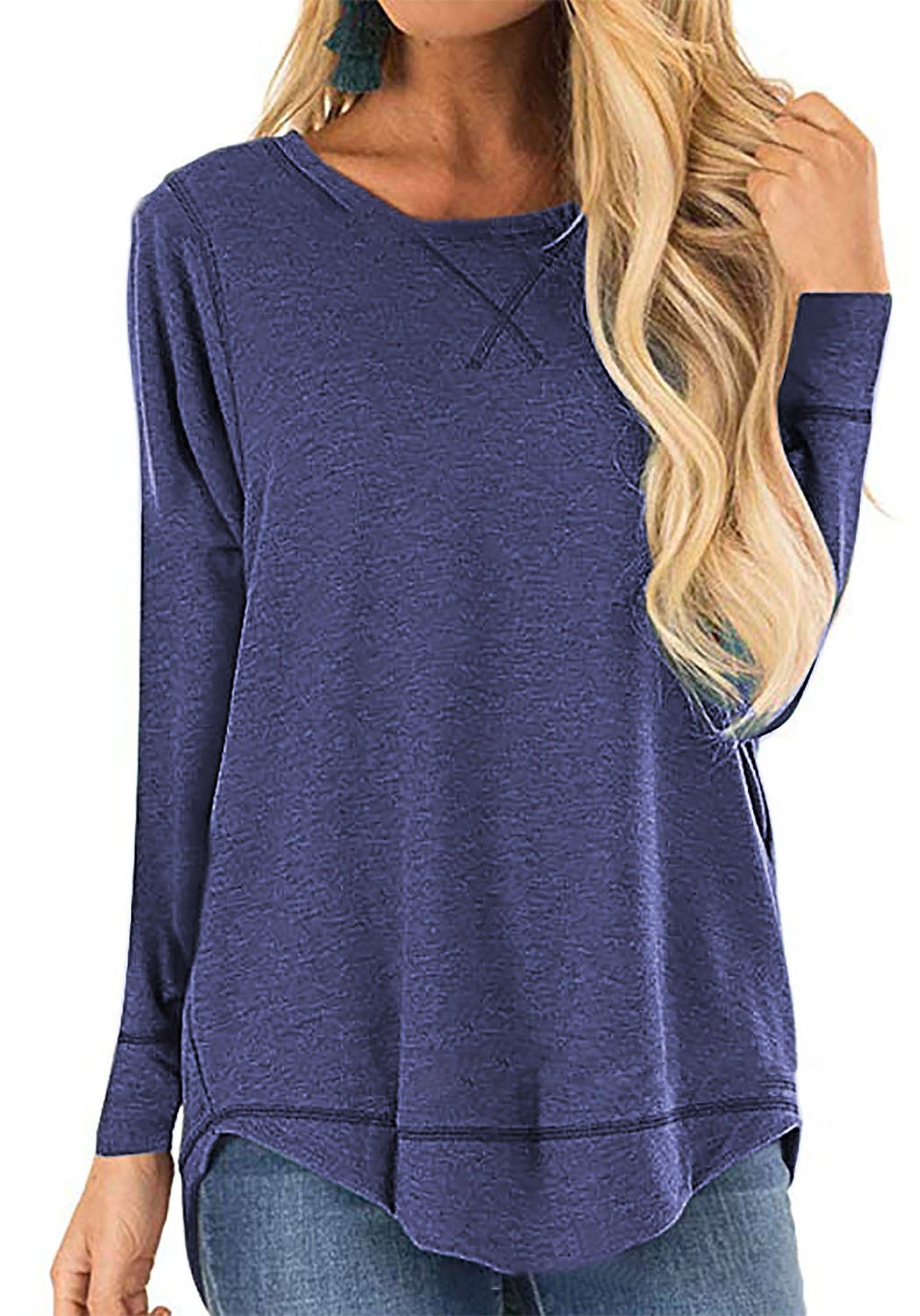 Damen lässiges Langarmshirt aus atmungsaktiver Baumwolle mit modischen Seitenschlitzen ModeGeist