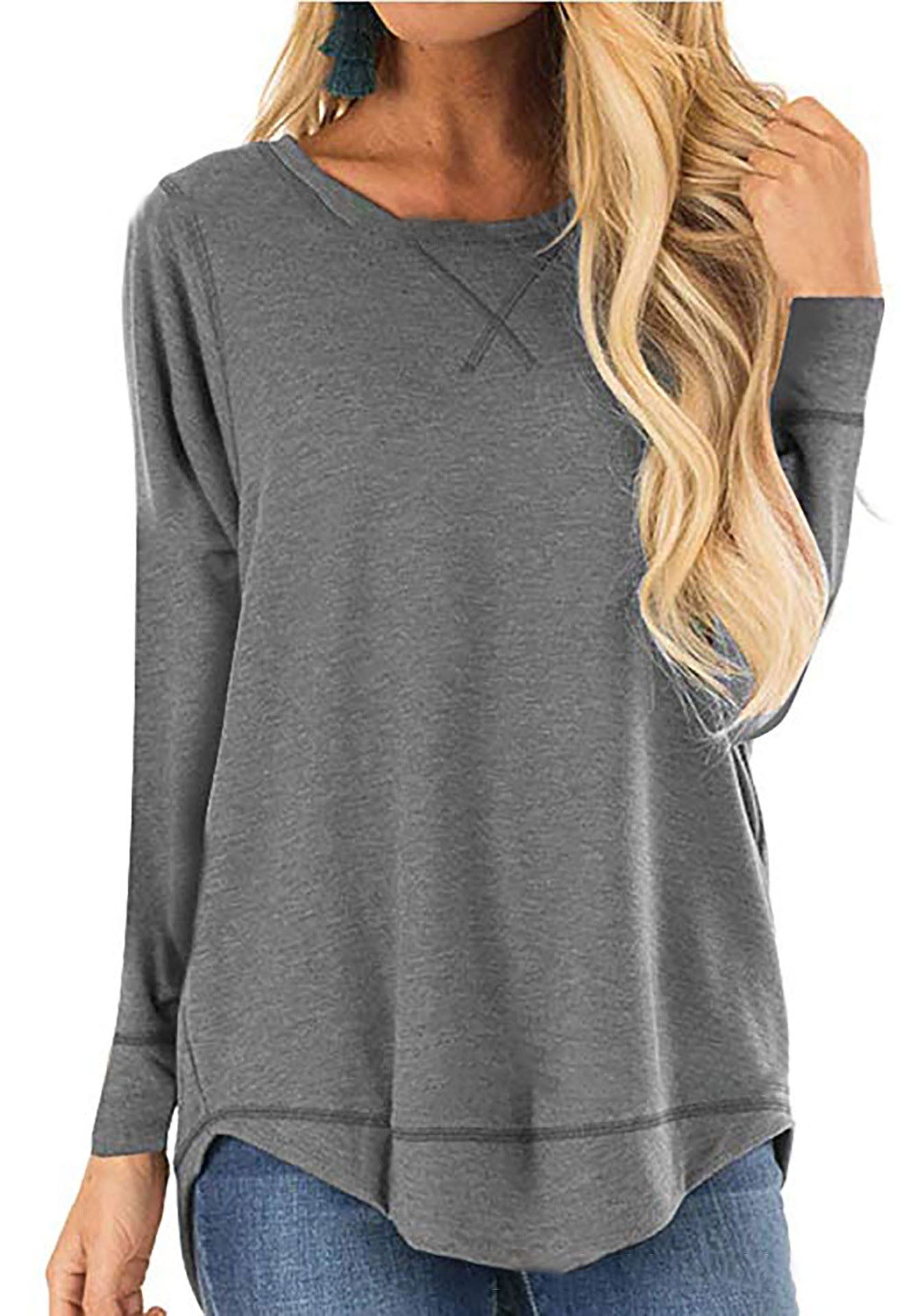 Damen lässiges Langarmshirt aus atmungsaktiver Baumwolle mit modischen Seitenschlitzen ModeGeist