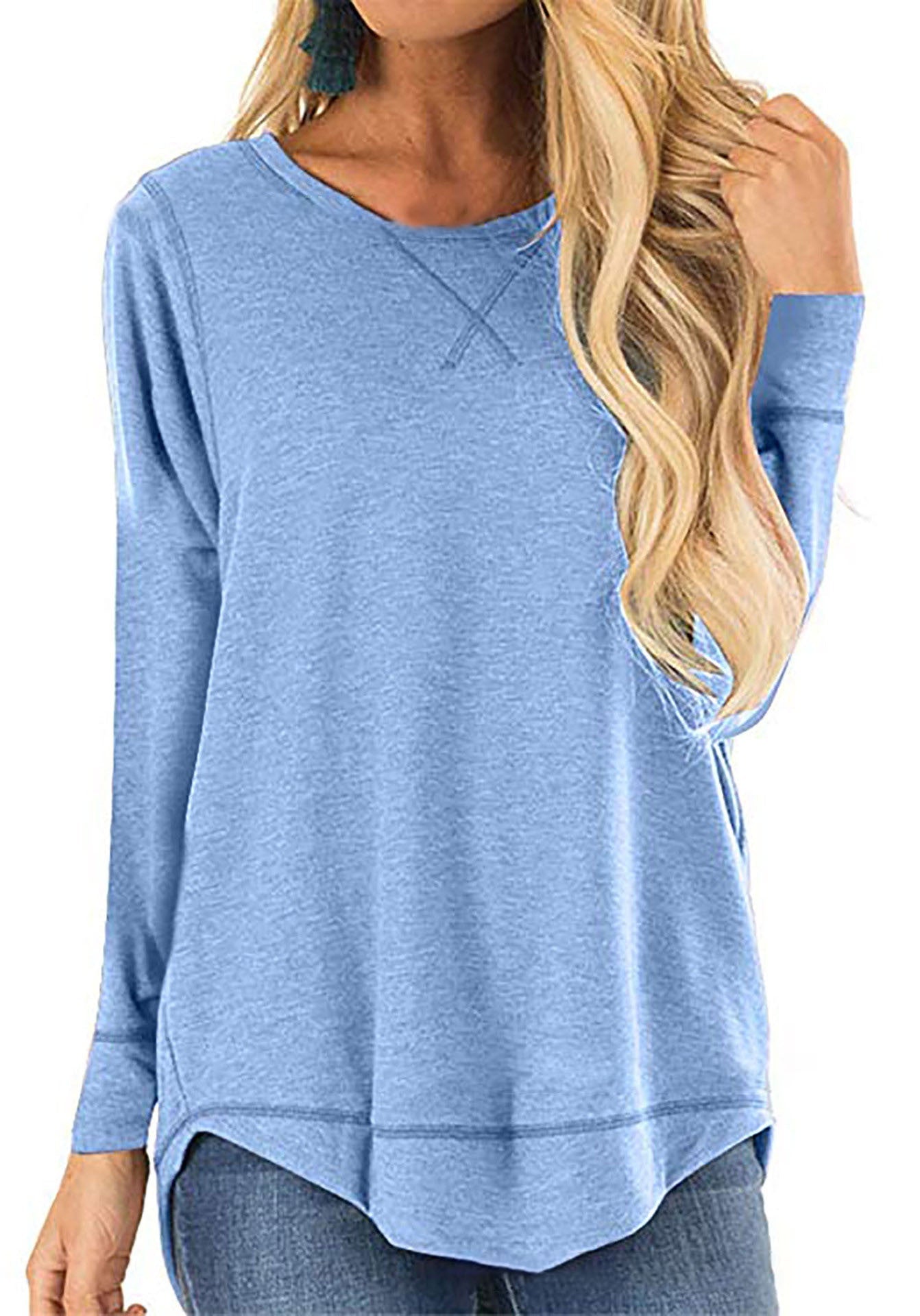Damen lässiges Langarmshirt aus atmungsaktiver Baumwolle mit modischen Seitenschlitzen ModeGeist