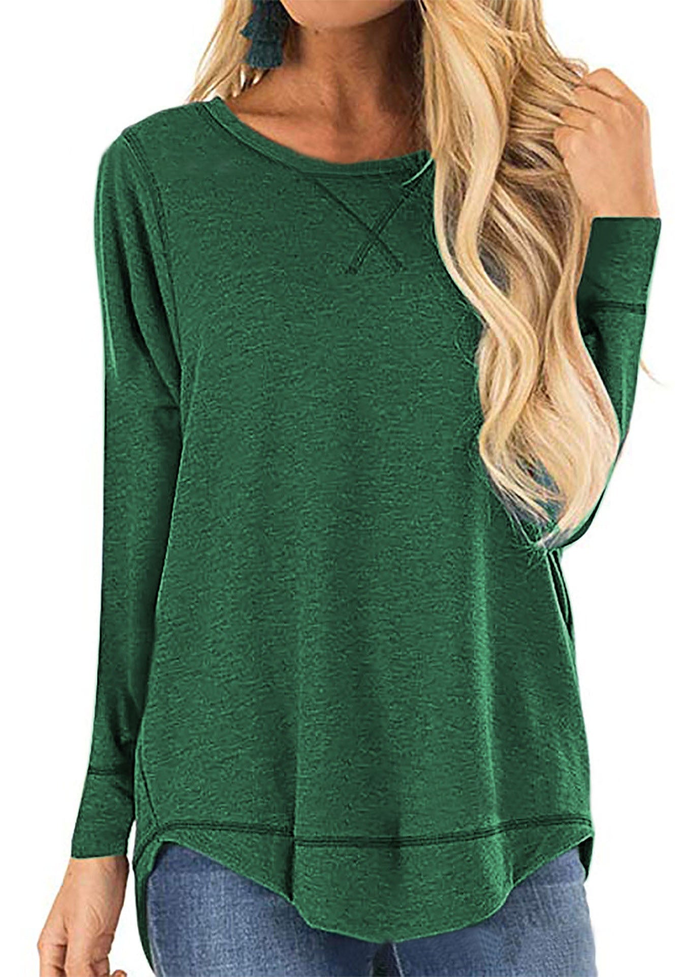 Damen lässiges Langarmshirt aus atmungsaktiver Baumwolle mit modischen Seitenschlitzen ModeGeist