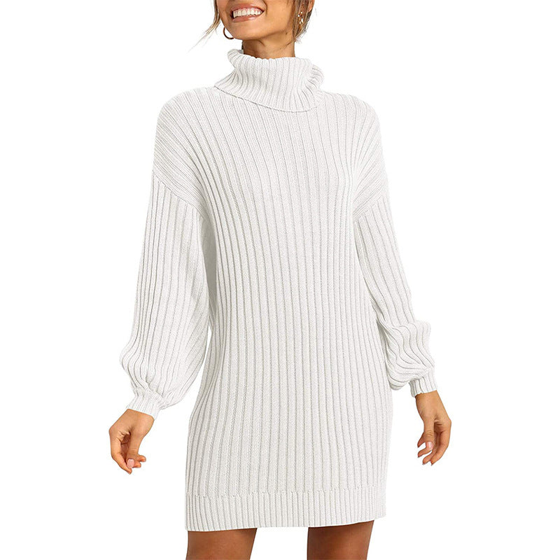 Damen Strickkleid mit hohem Kragen und weit geschnittenen Ärmeln ModeGeist