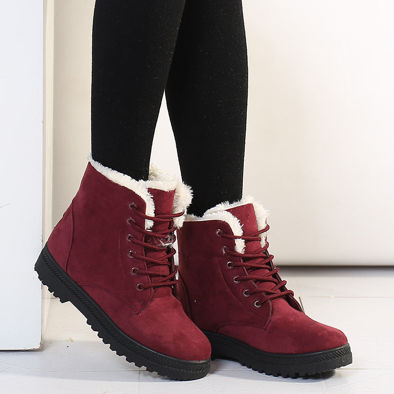 ModeGeist | Knöchel Stiefel - Wildleder - Schnürung Vorne - Kunstpelz-Besatz - Profilsohle