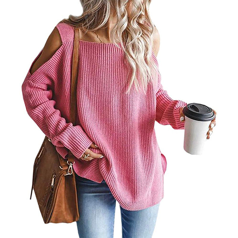 Damen Off-Shoulder Strickpullover mit modernen Details ModeGeist