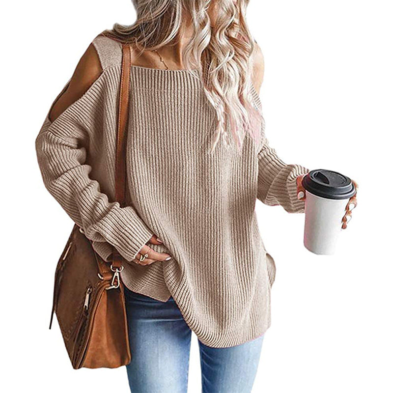 Damen Off-Shoulder Strickpullover mit modernen Details ModeGeist