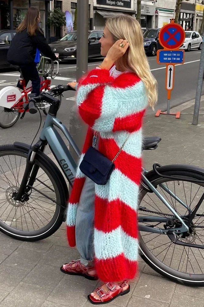 ModeGeist | gestreifter übergroßer Strickcardigan