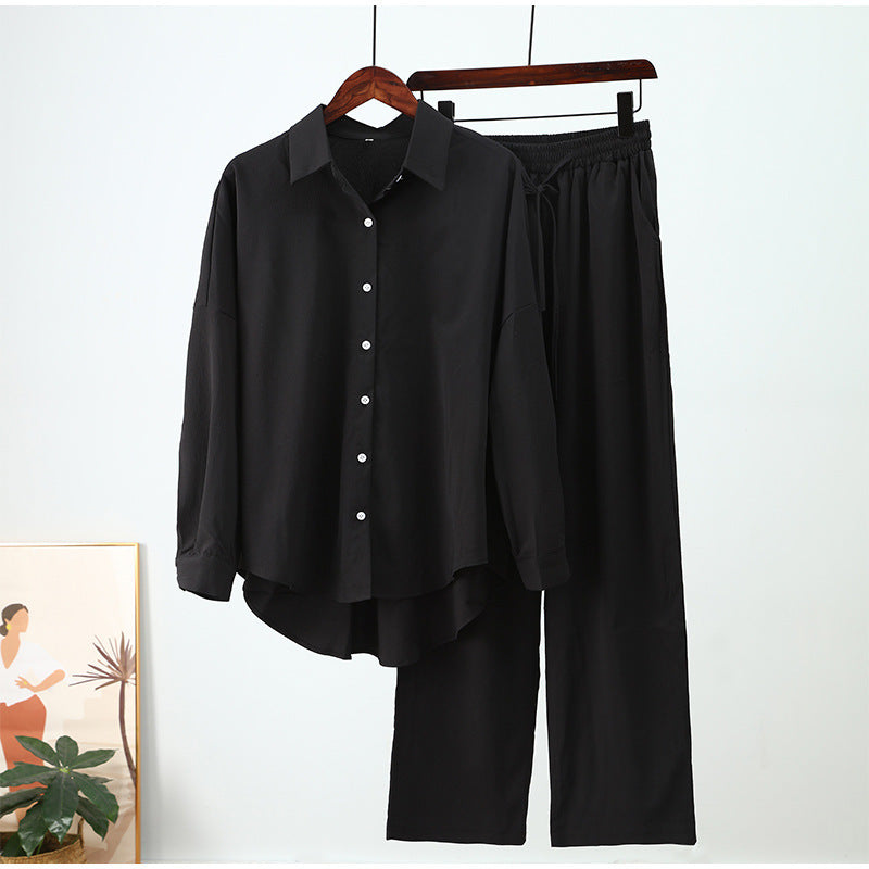 Fudus | Einfarbige Langarm Bluse und Hose im europäischen und amerikanischen Freizeit-Stil