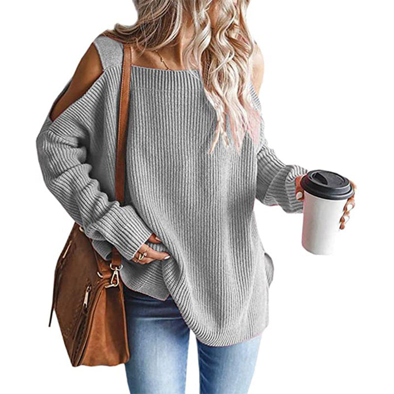 Damen Off-Shoulder Strickpullover mit modernen Details ModeGeist
