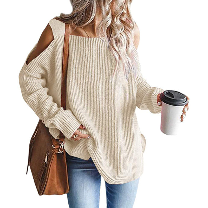 Damen Off-Shoulder Strickpullover mit modernen Details ModeGeist