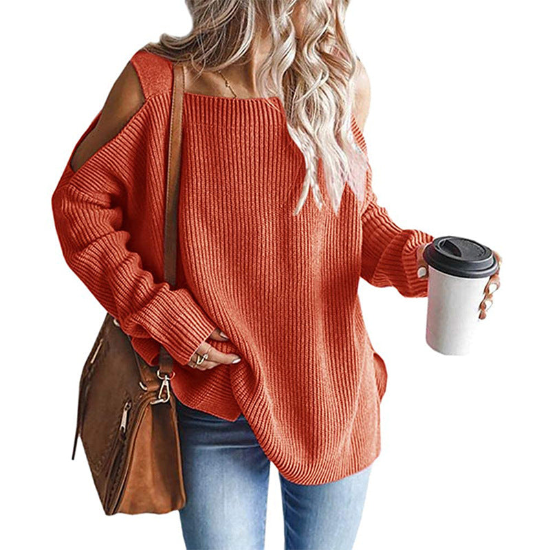 Damen Off-Shoulder Strickpullover mit modernen Details ModeGeist