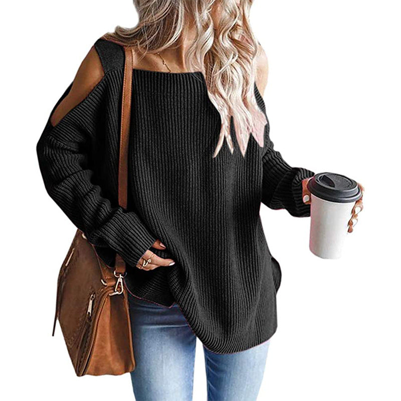 Damen Off-Shoulder Strickpullover mit modernen Details ModeGeist