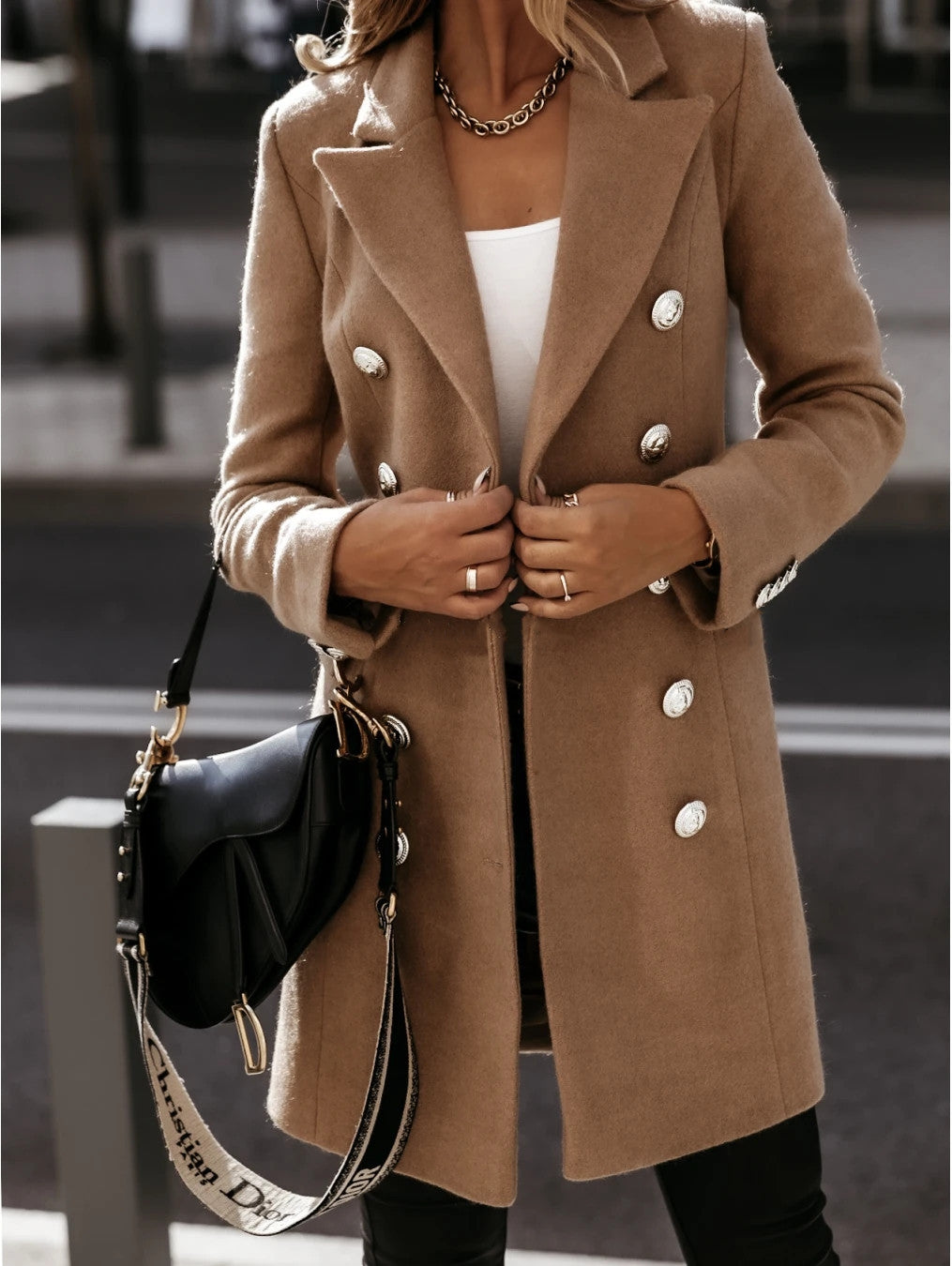 Damen Eleganter und warmer Wollmantel mit doppelter Knopfreihe ModeGeist